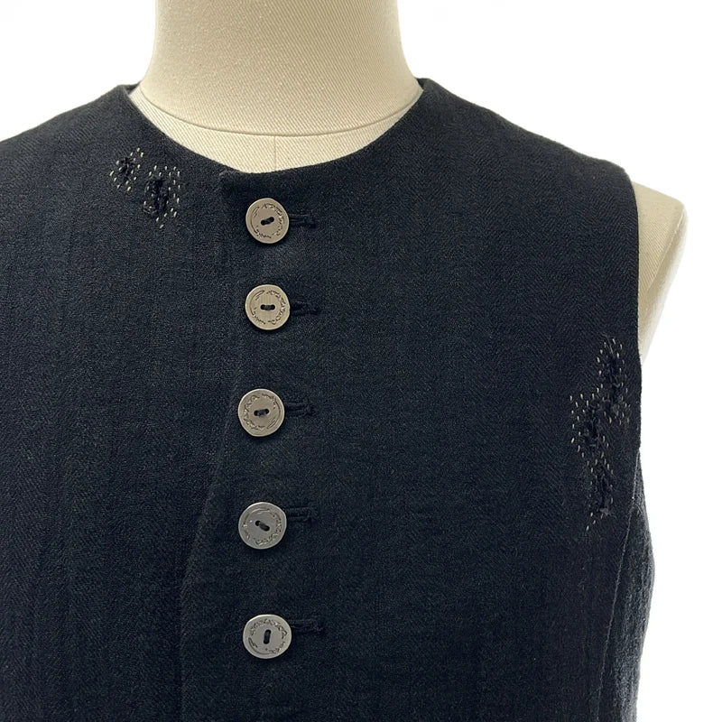 Professor.E / プロフェッサーイー | 2025 | メタルボタン ステッチワーク カットオフ ジレ ベスト / 総柄裏地 | 48 | メンズ