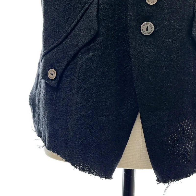 Professor.E / プロフェッサーイー | 2025 | メタルボタン ステッチワーク カットオフ ジレ ベスト / 総柄裏地 | 48 | メンズ