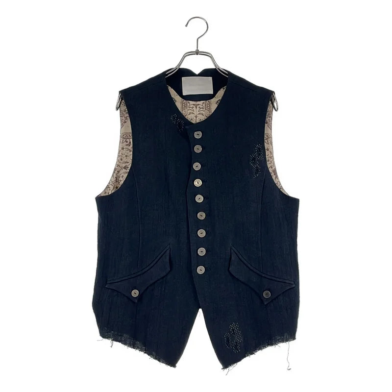 Professor.E / プロフェッサーイー | 2025 | メタルボタン ステッチワーク カットオフ ジレ ベスト / 総柄裏地 | 48 | メンズ