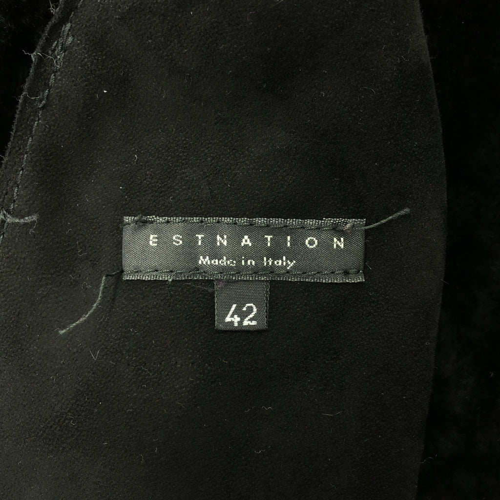 ESTNATION / エストネーション | 羊革 ムートン レザー ロングコート ファーフーディ | 42 | ブラック | レディース