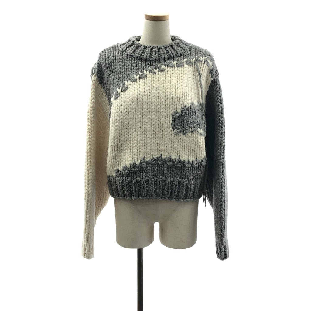 LEINWANDE / ラインヴァンド | Snow Slope Intarsia Top / ウール バイカラー オーバー ニット セーター | F | グレー/アイボリー | レディース