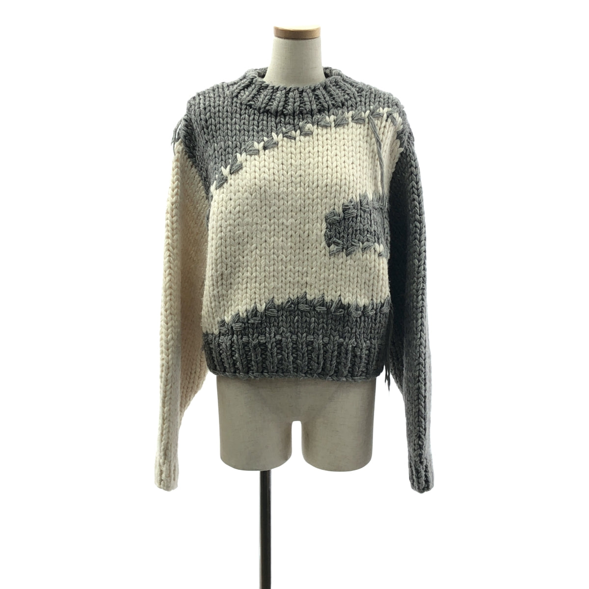LEINWANDE / ラインヴァンド | Snow Slope Intarsia Top / ウール バイカラー オーバー ニット セーター | F | レディース
