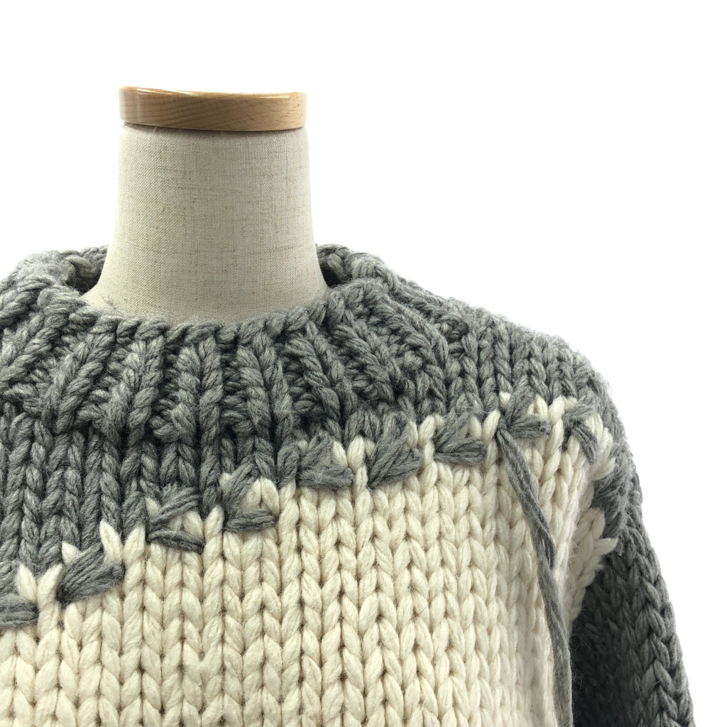LEINWANDE / ラインヴァンド | Snow Slope Intarsia Top / ウール バイカラー オーバー ニット セーター | F | グレー/アイボリー | レディース