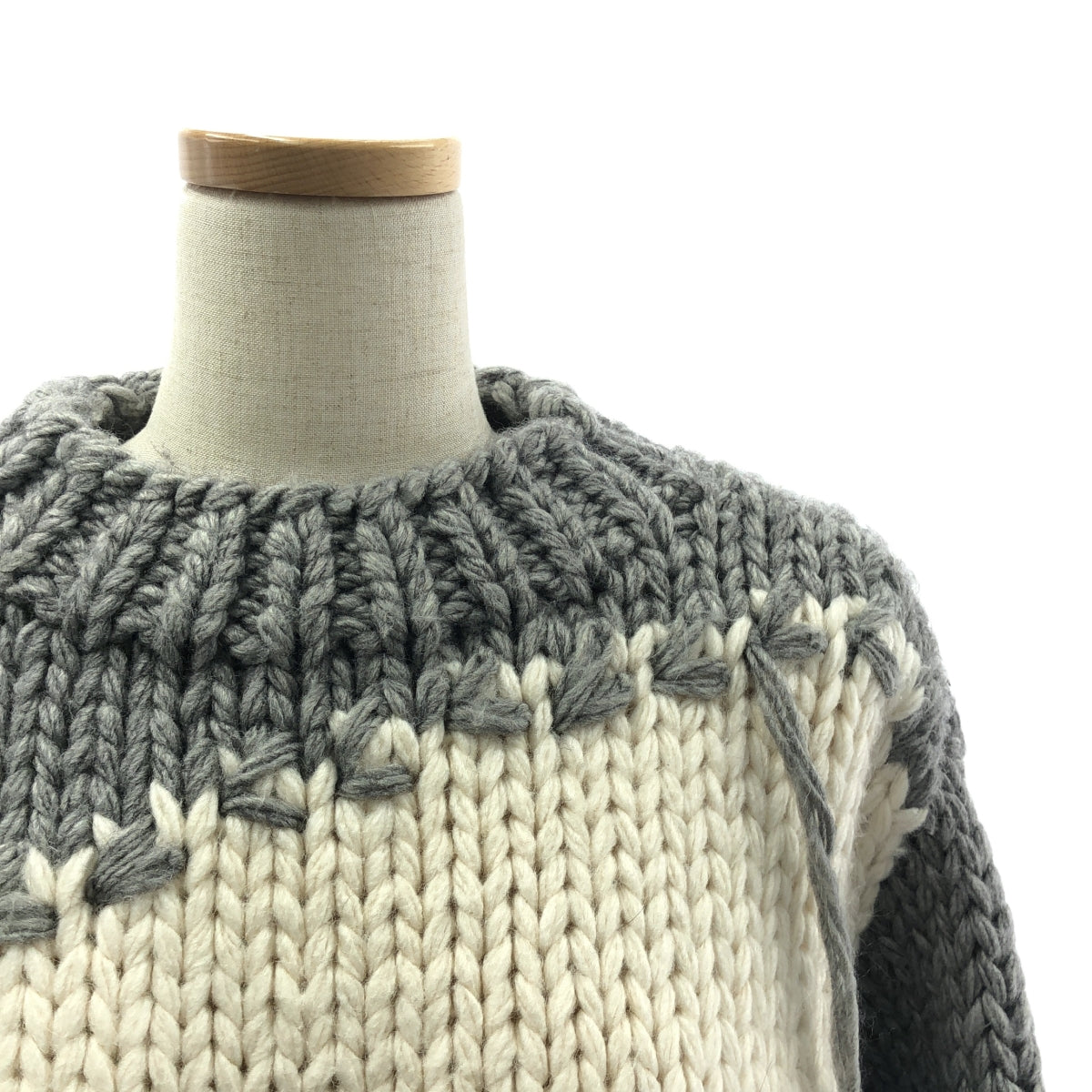LEINWANDE / ラインヴァンド | Snow Slope Intarsia Top / ウール バイカラー オーバー ニット セーター | F | レディース