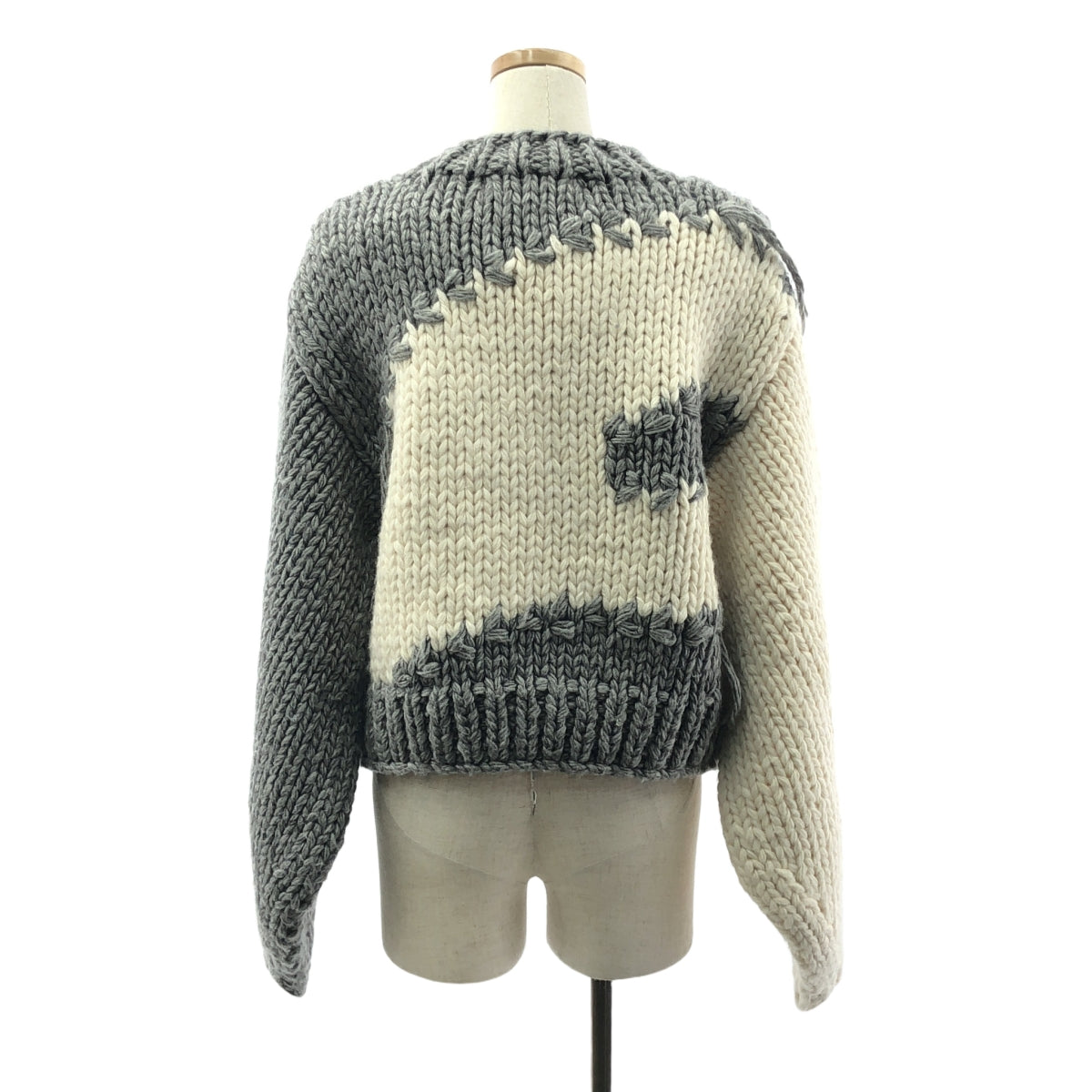 LEINWANDE / ラインヴァンド | Snow Slope Intarsia Top / ウール バイカラー オーバー ニット セーター | F | グレー/アイボリー | レディース