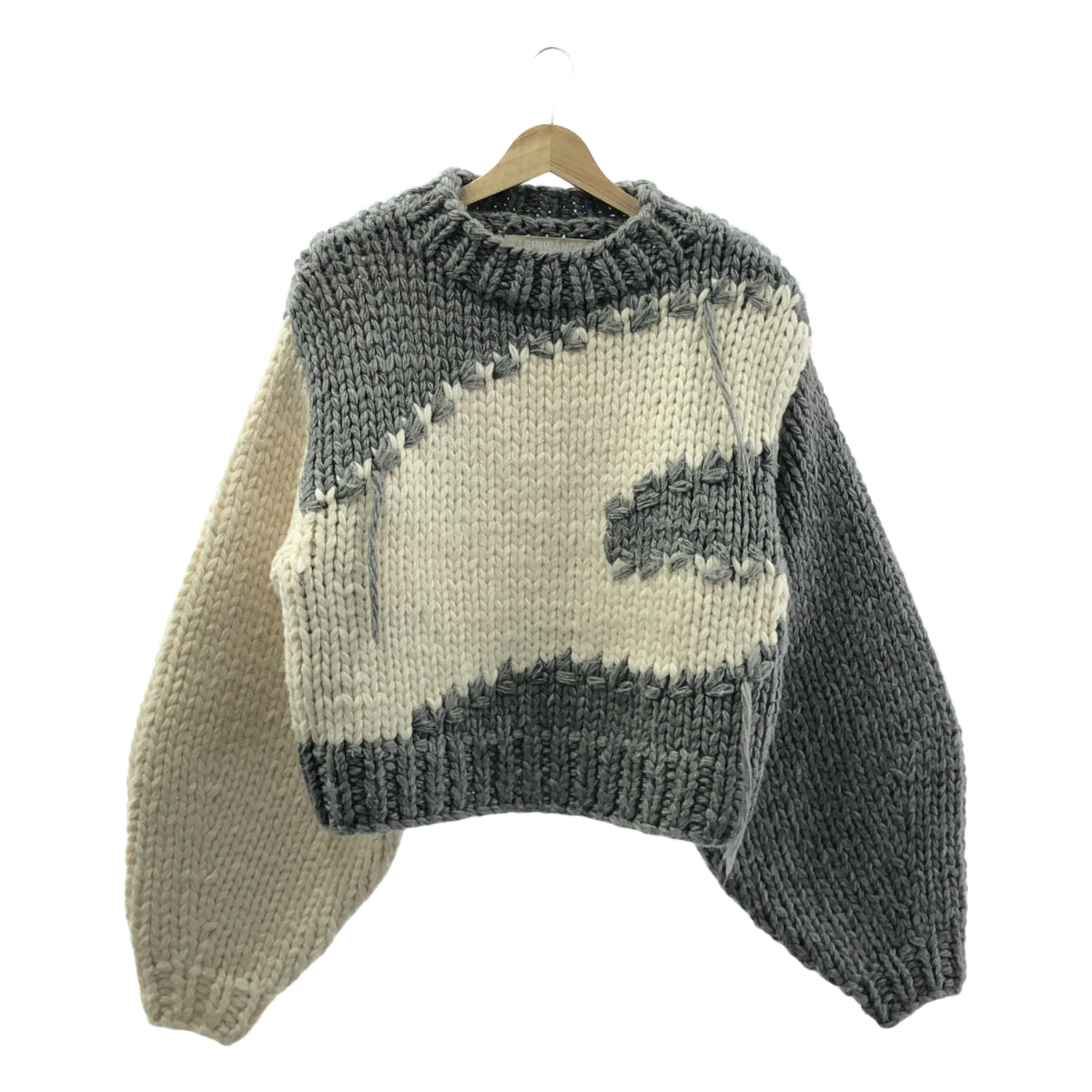 LEINWANDE / ラインヴァンド | Snow Slope Intarsia Top / ウール バイカラー オーバー ニット セーター | F | レディース