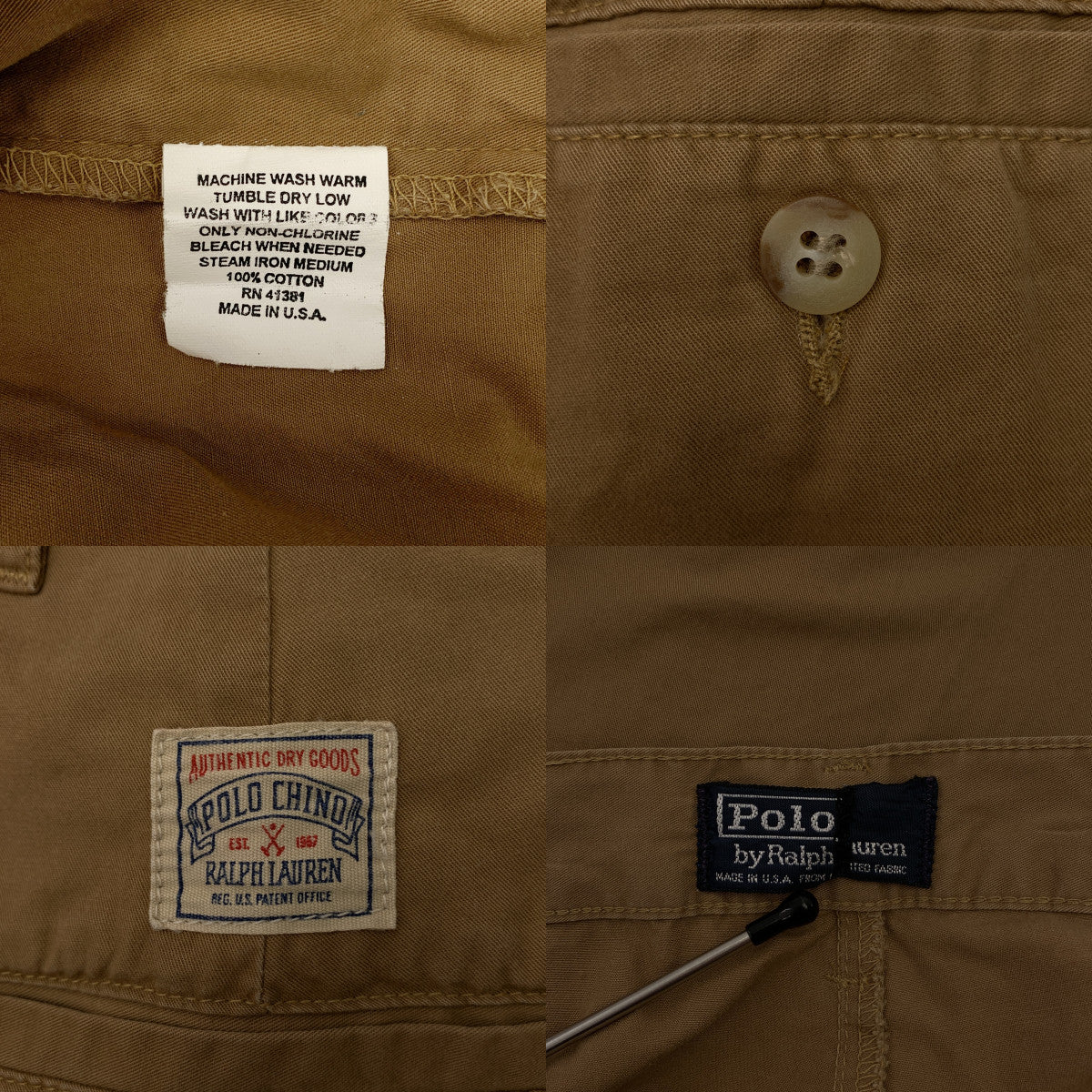 POLO RALPH LAUREN | 1990 年代 | 美國製造斜紋棉布休閒褲 | 尺寸 34 | 男款
