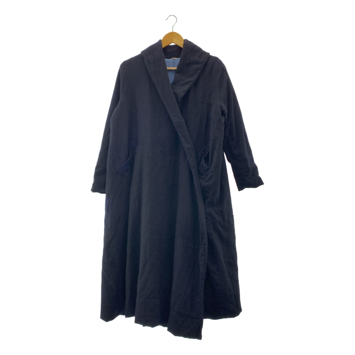 RICORRROBE / リコローブ | ウール パッチワーク ショールカラー オーバー コート / 総裏地 | S | ダークネイビー | レディース