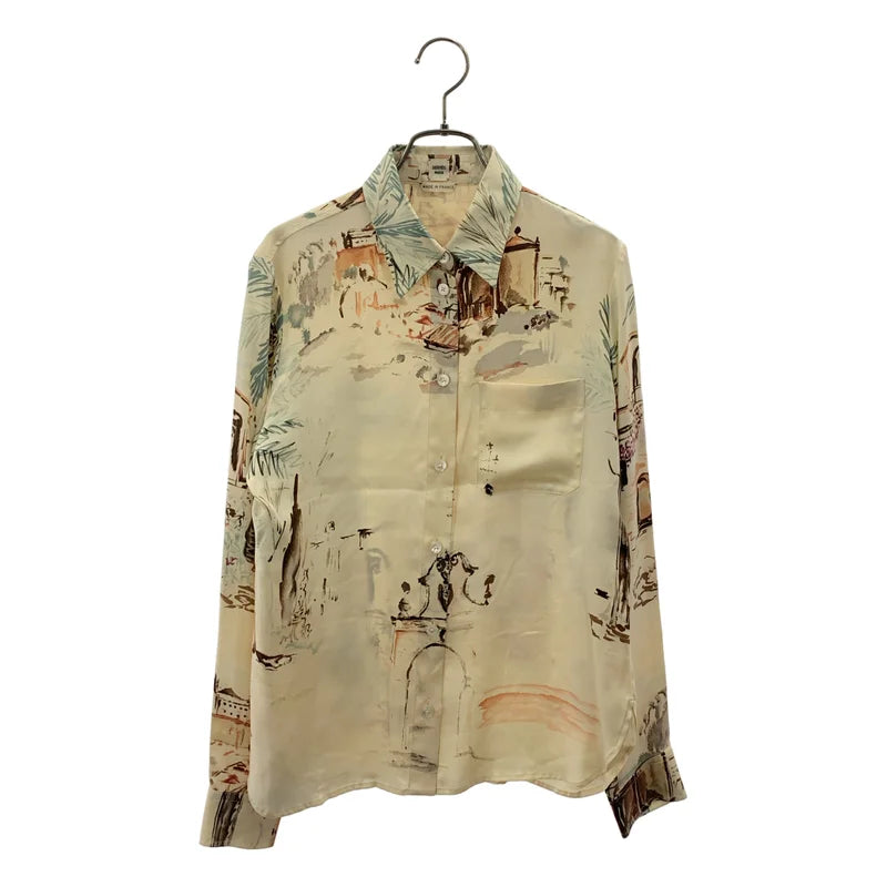 HERMES / エルメス | silk 100％ / シルク 総柄 ロゴボタン シャツ ブラウス | 36 | レディース