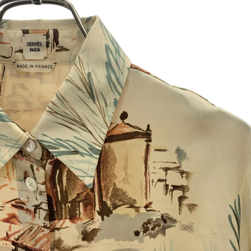 HERMES / エルメス | silk 100％ / シルク 総柄 ロゴボタン シャツ ブラウス | 36 | レディース