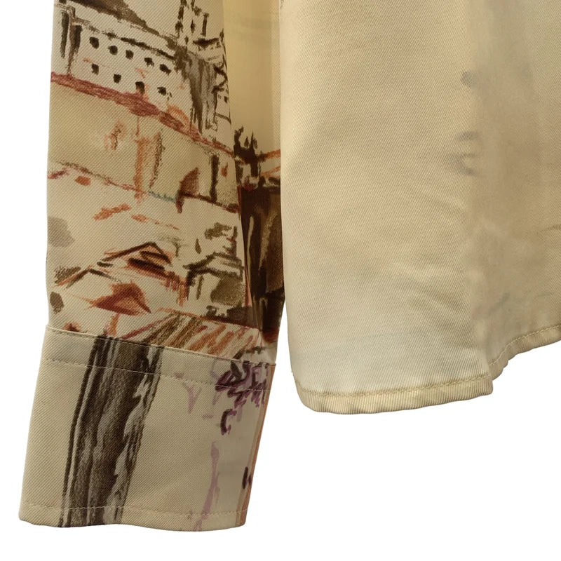 HERMES / エルメス | silk 100％ / シルク 総柄 ロゴボタン シャツ ブラウス | 36 | レディース