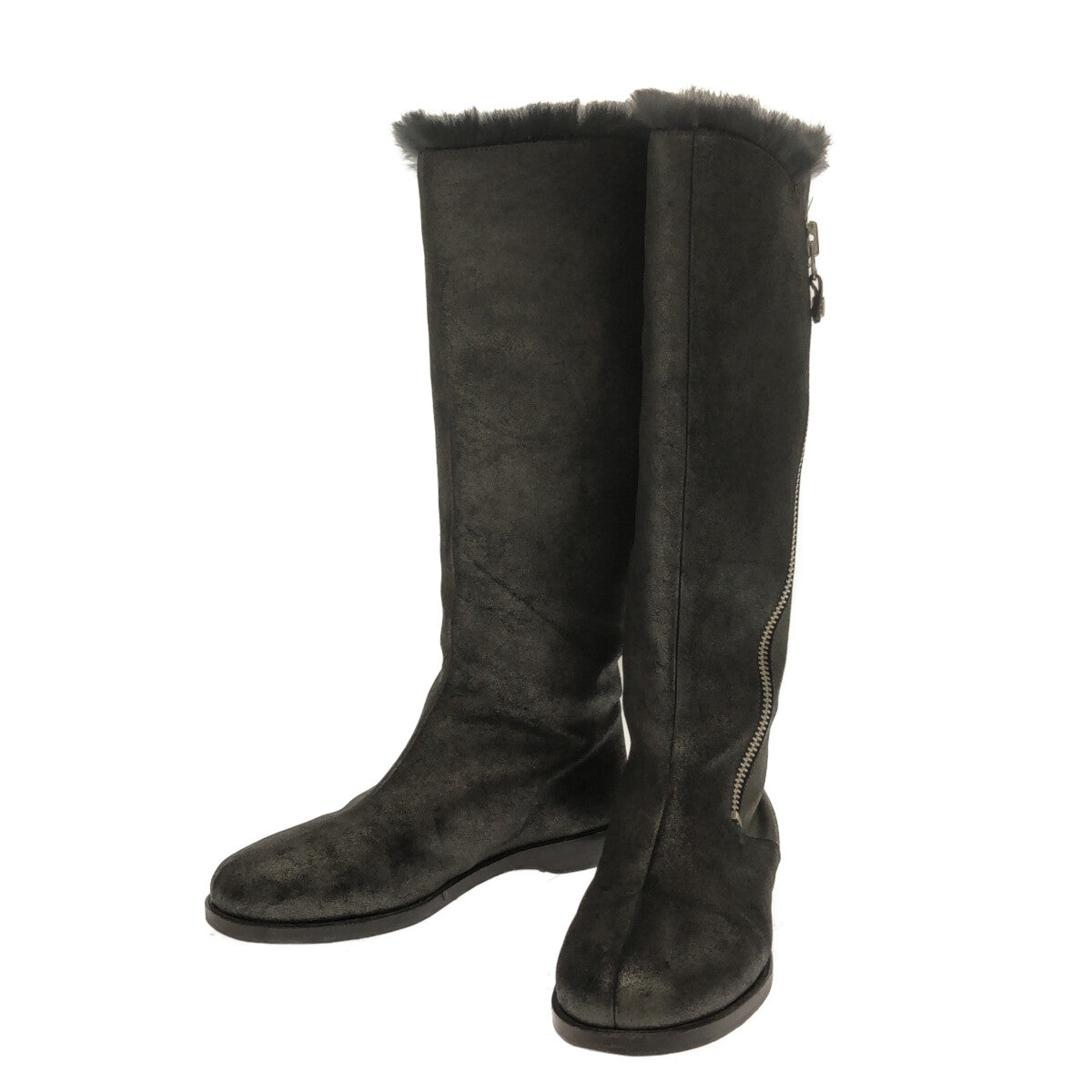 JIMMY CHOO | Shearling leather long boots | 35 | Dark grey | Women's