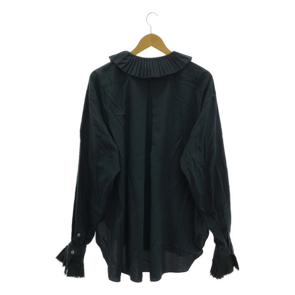 【美品】  JUN MIKAMI / ジュンミカミ | ALUMO社製 プリーツカラー ウール混 シャツ | ネイビー | レディース