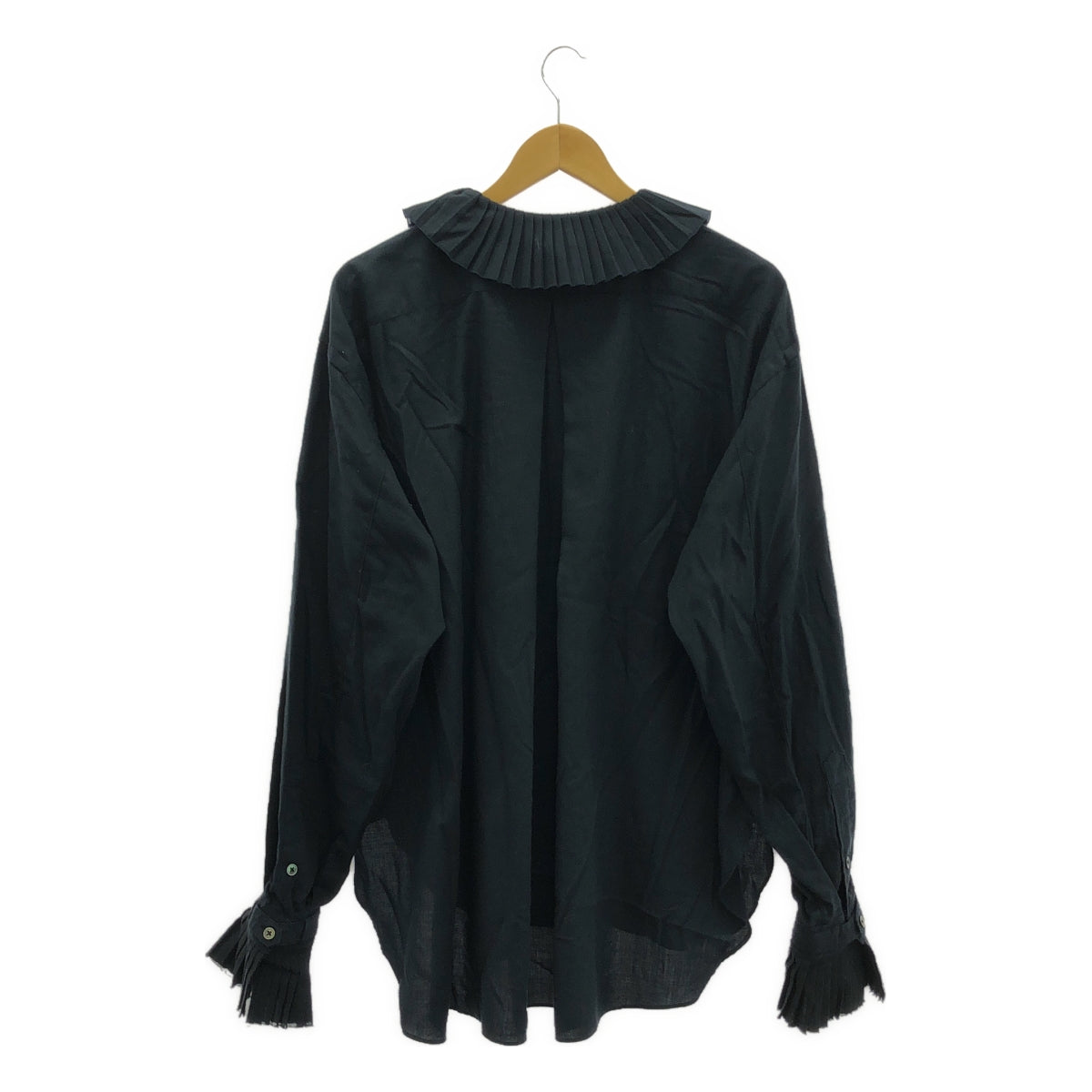 【美品】  JUN MIKAMI / ジュンミカミ | ALUMO社製 プリーツカラー ウール混 シャツ | ネイビー | レディース