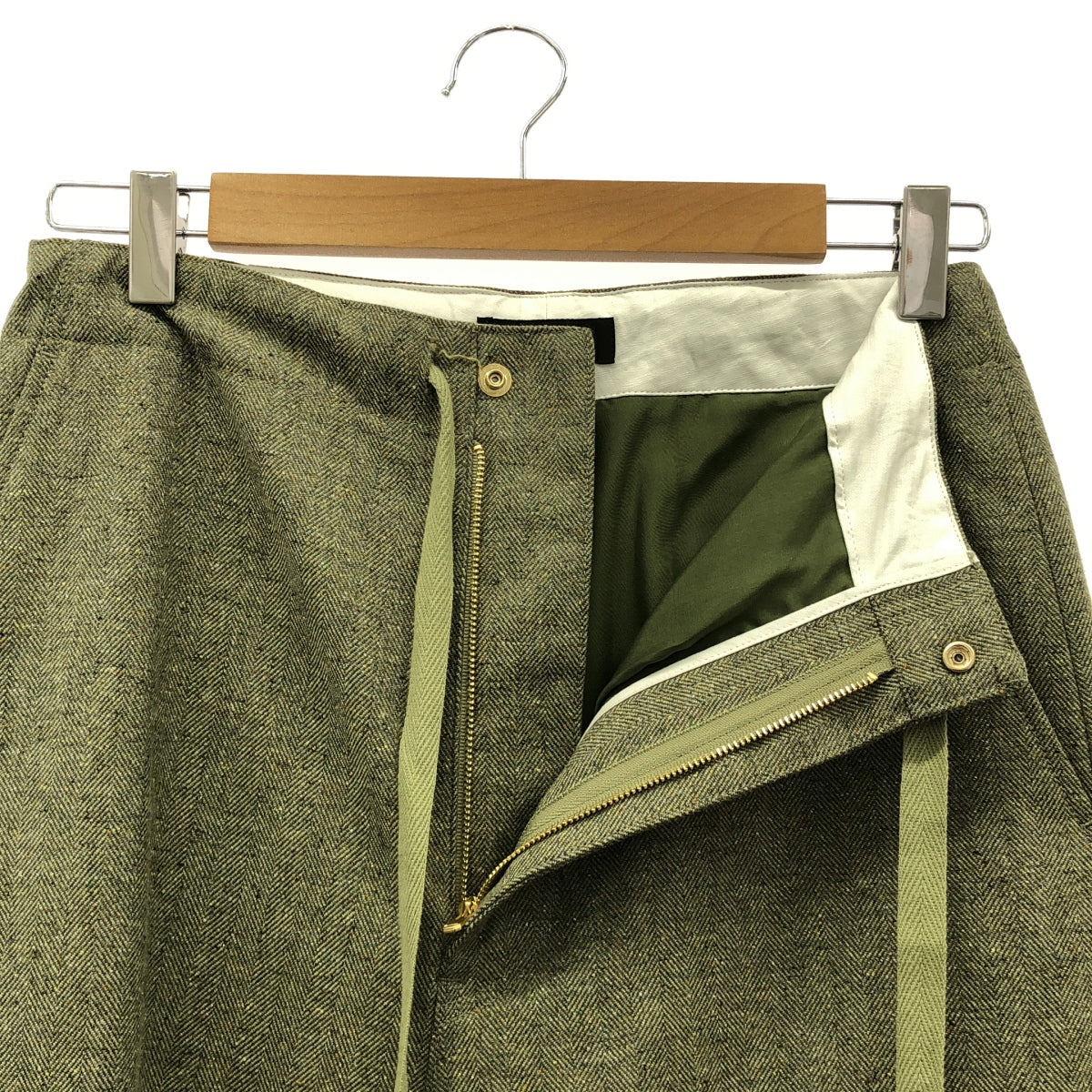 [Good Condition] Drawer | 2024AW | Silk-blend wool herringbone cargo pants | 34 | Olive | Women's