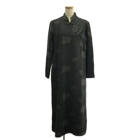 powder | Wool blend Chinese button dress | F | Black | Women's