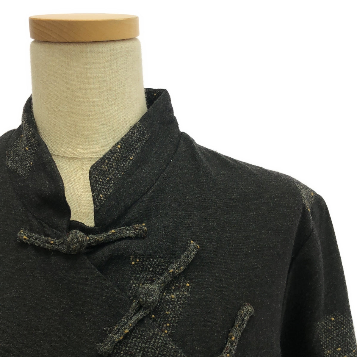 粉末 |羊毛混紡中式紐帶連身裙 | F |黑色 |女性的