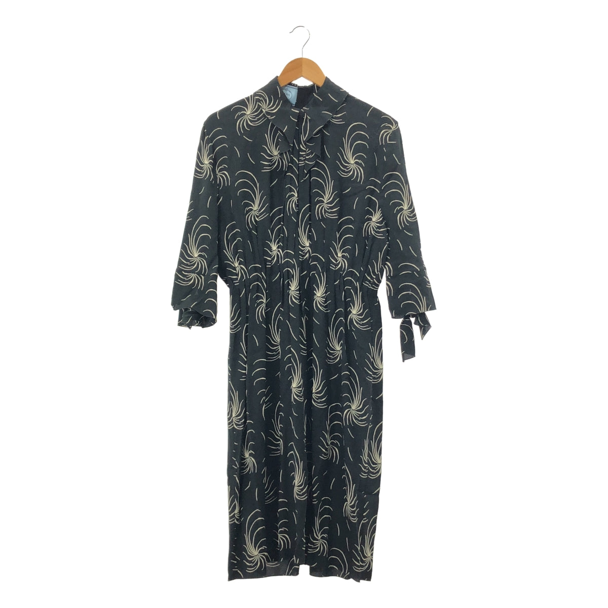 PRADA / 프라다 | 총 무늬 프린트 사브레 셔링 드레스 원피스 | 42 | 블랙 | 여성