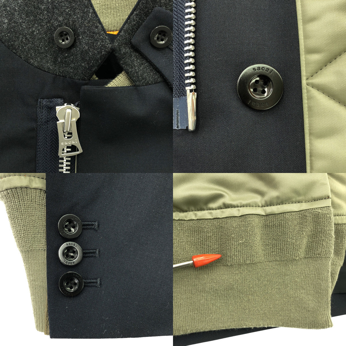 sacai / Sacai | 2023 秋冬 | Suiting x Nylon Twill Jacket / 混合材質對接西裝外套 | 1 |黑色/卡其色|男士