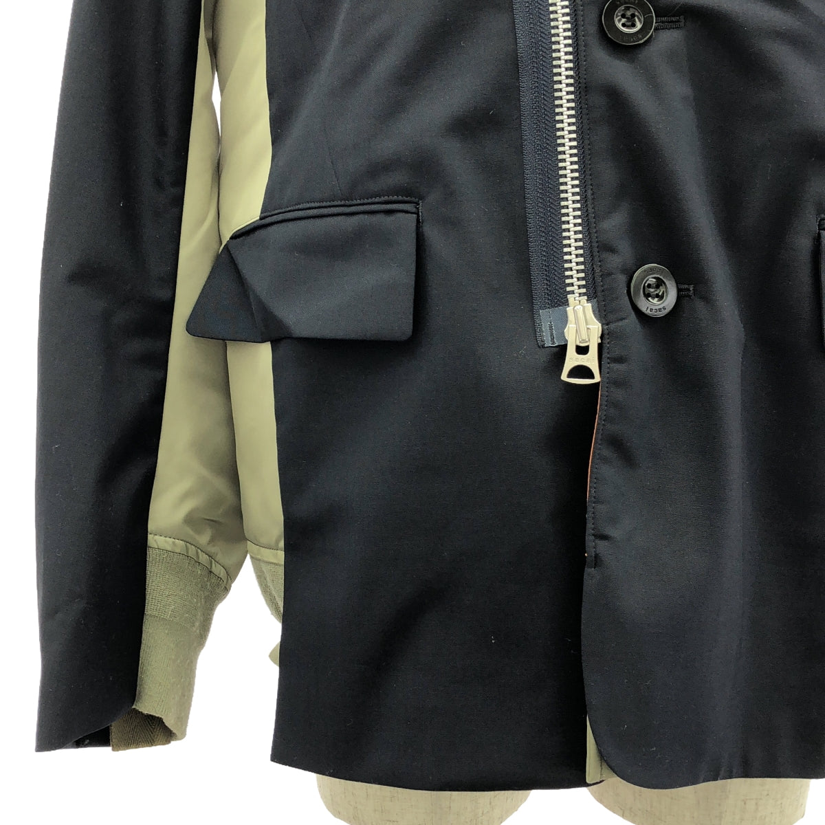 sacai / サカイ | 2023AW | Suiting x Nylon Twill Jacket / 異素材 ドッキング スーチング ジャケット | 1 | ブラック/カーキ | メンズ