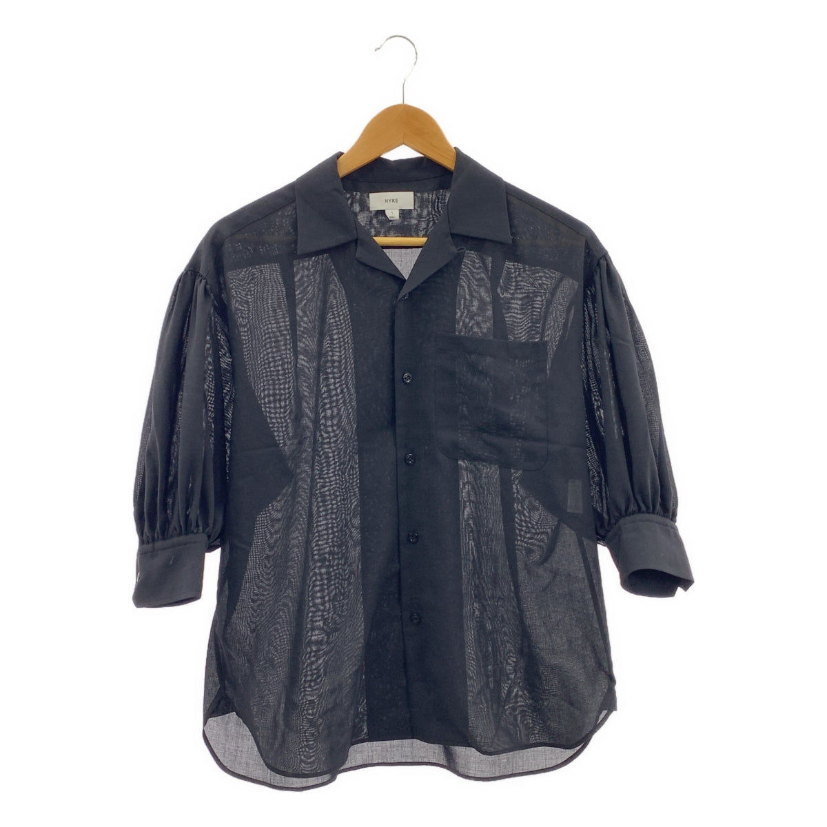 HYKE / 하이크 | 2025SS | 로고 버튼 볼륨 슬리브 오픈 컬러 셔츠 블라우스 | 1 | 여성