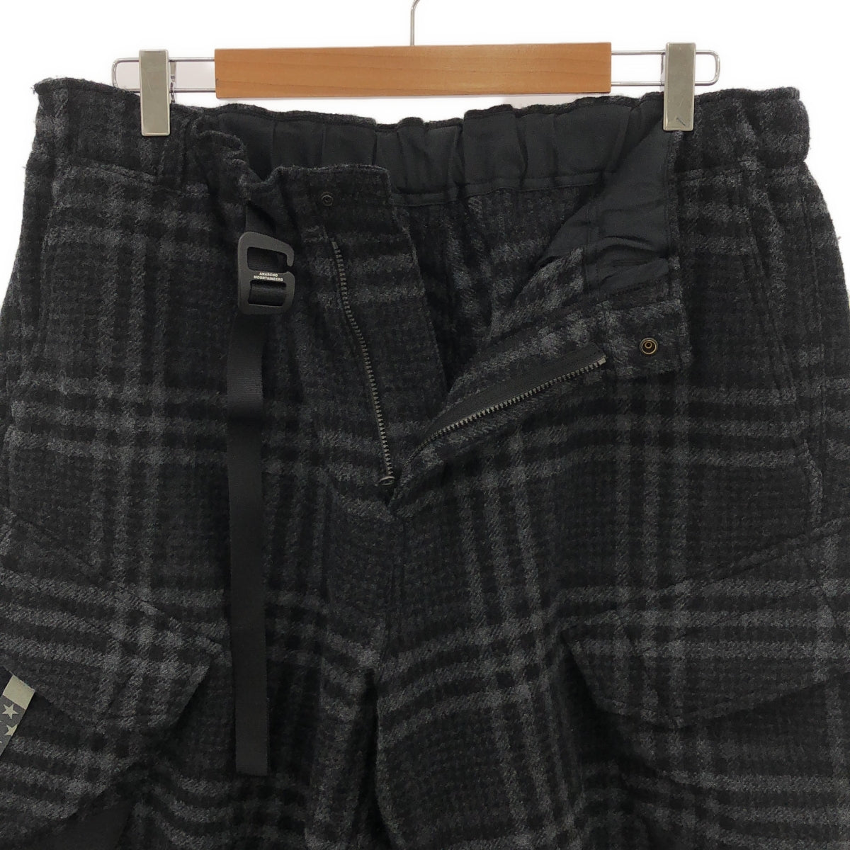 Mountain Research / 마운틴 리서치 | 2024AW | PCU Trousers Wool Check 울 체크 와이드 테이퍼드 카고 팬츠 | L | 회색 | 남성