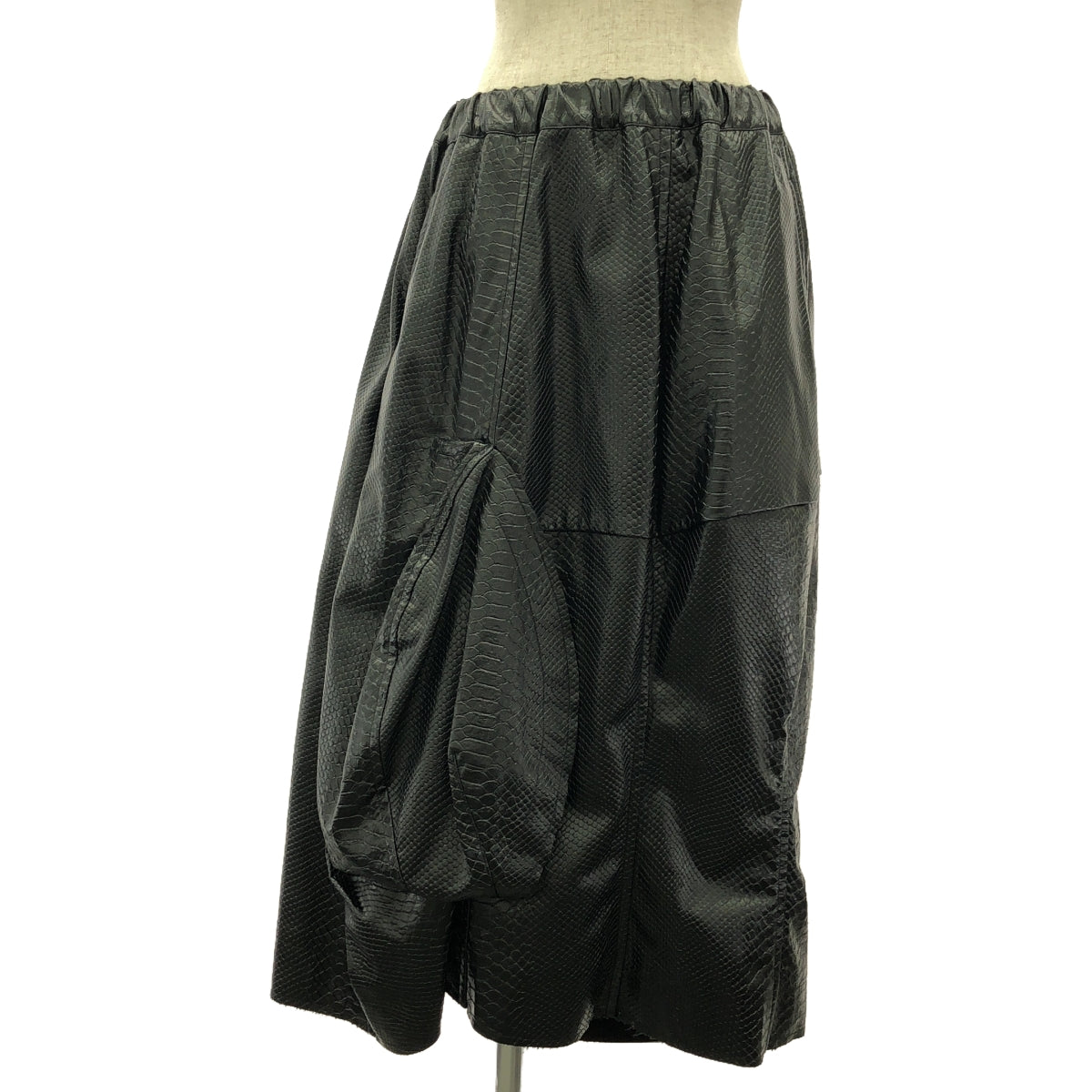 [Good Condition] COMME des GARCONS | 2022AW | Faux Leather Crocodile Deformed Drawstring Skirt | S | Black | Women's