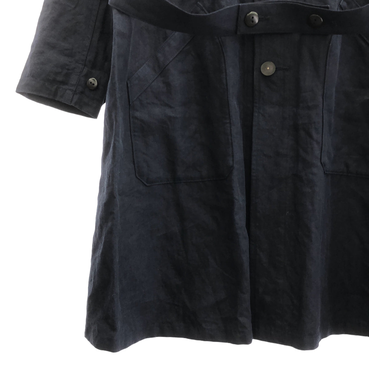 NIGEL CABOURN / ナイジェルケーボン | ベルテッド リネンコート | 8 | ネイビー | レディース