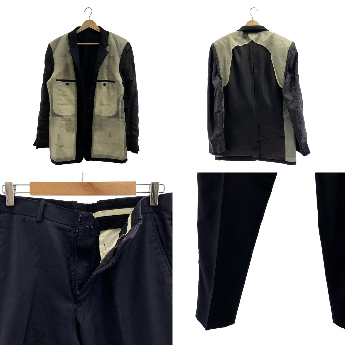 [狀況極佳] N.HOOLYWOOD | 2B 訂製外套與側條紋休閒褲及長褲套裝 | 尺寸 40 | 深海軍藍/黑色 | 男款