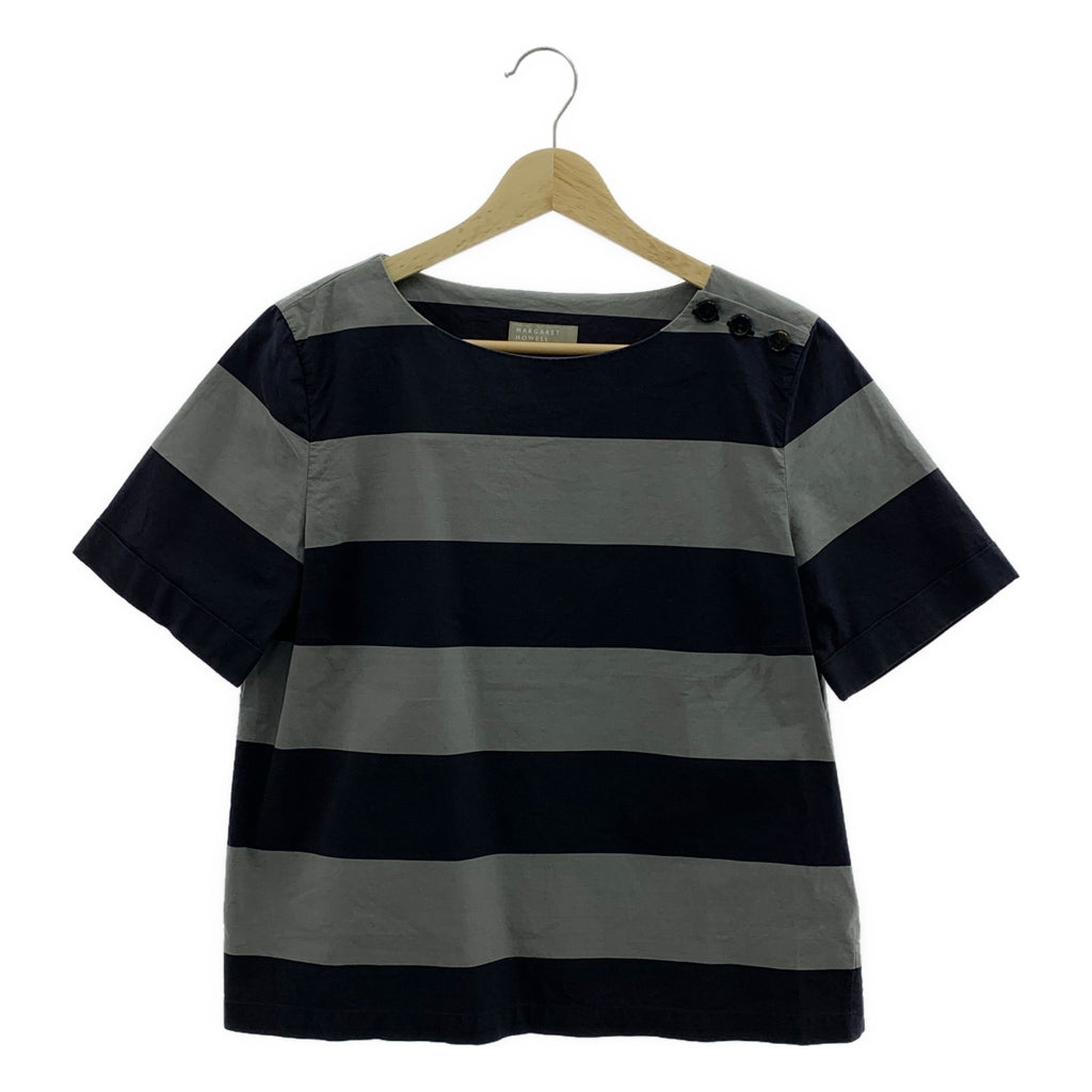 MARGARET HOWELL / マーガレットハウエル | コットン ボーダー プルオーバー 半袖ブラウス | 1 | レディース