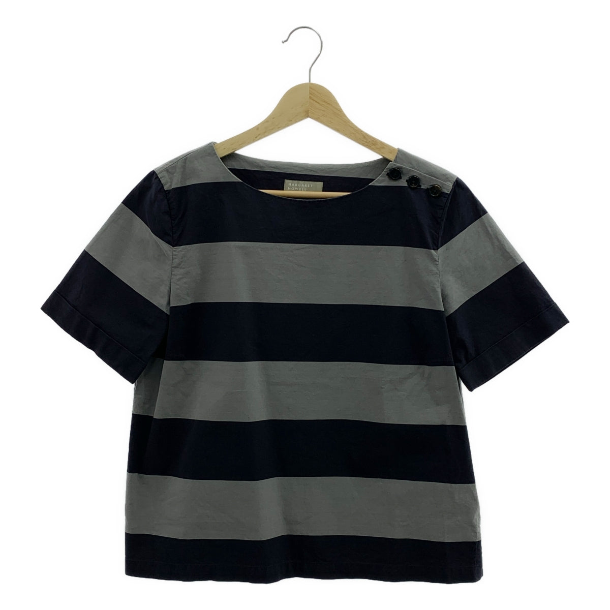 MARGARET HOWELL / マーガレットハウエル | コットン ボーダー プルオーバー 半袖ブラウス | 1 | レディース