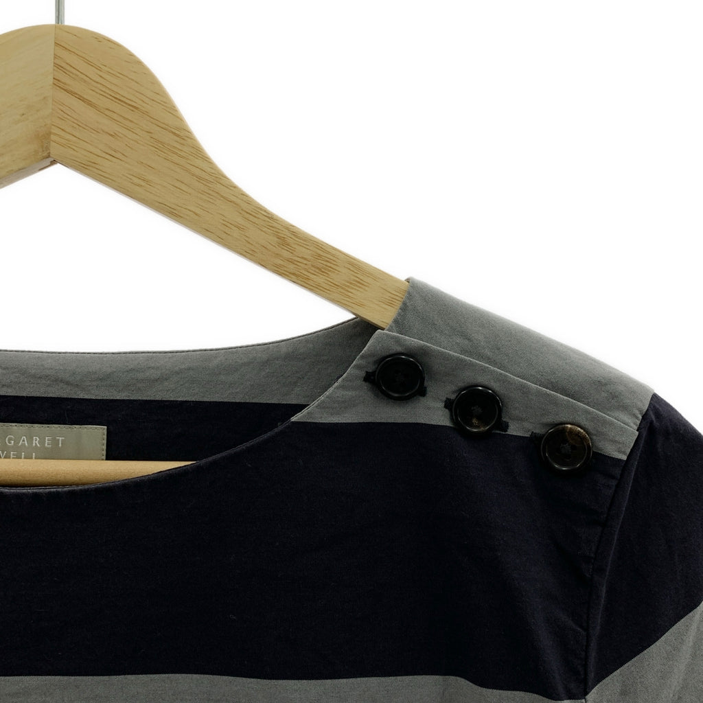 MARGARET HOWELL / マーガレットハウエル | コットン ボーダー プルオーバー 半袖ブラウス | 1 | レディース