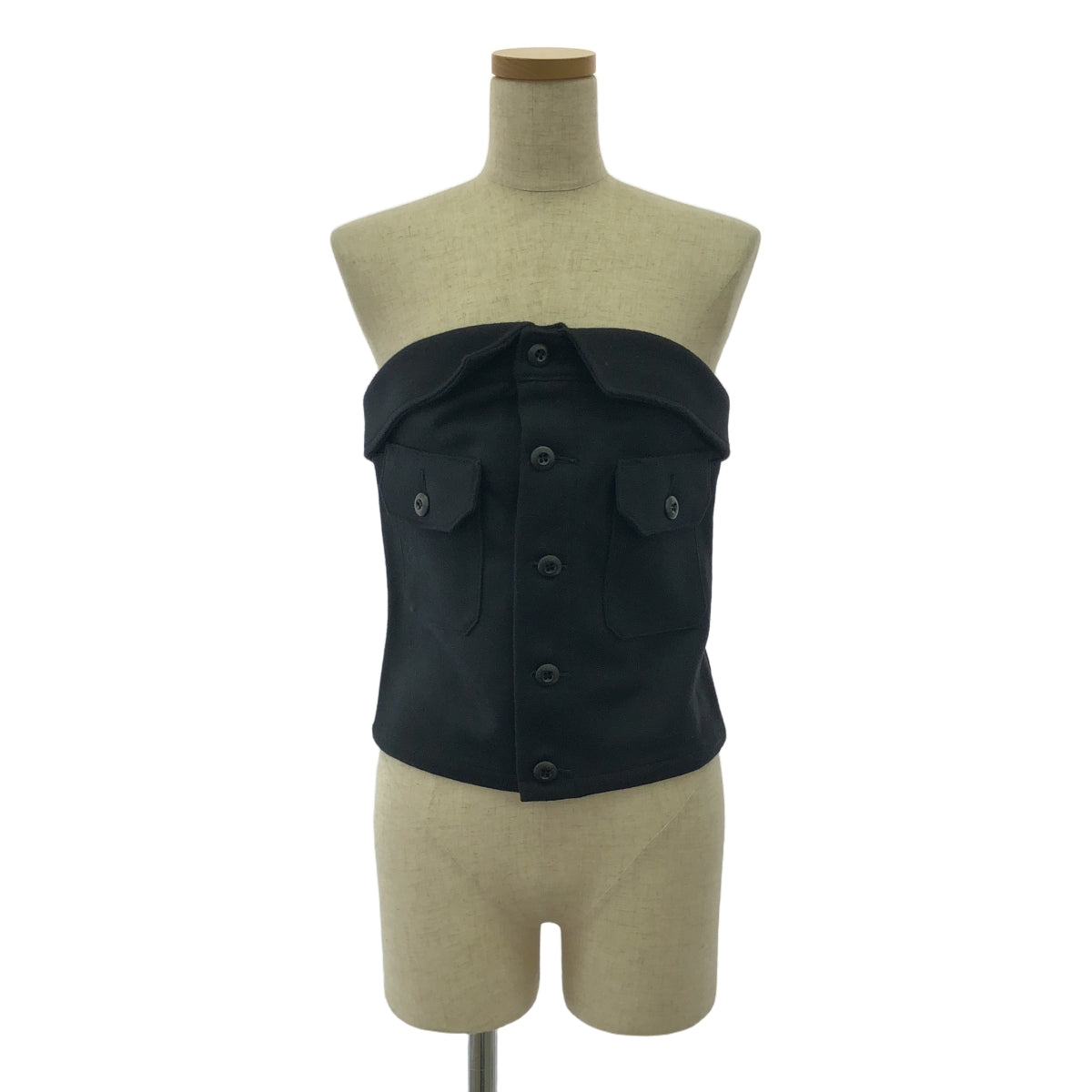 [品相良好] HYKE | 2024AW | 羊毛露肩上衣 / 麥爾登羊毛緊身胸衣 | 01 | 黑色 | 女款