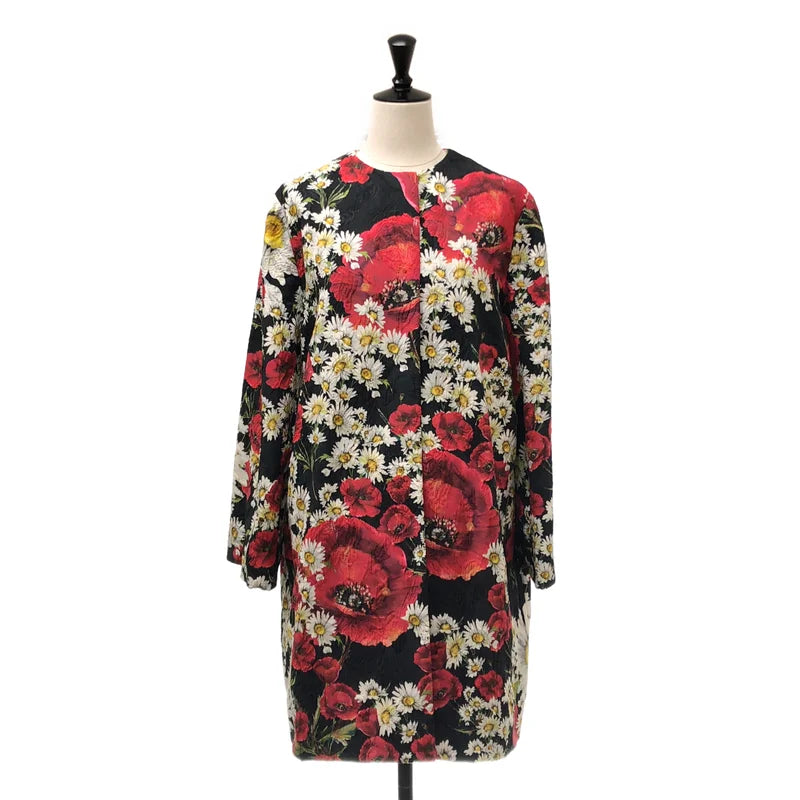 DOLCE＆GABBANA / ドルチェ＆ガッバーナドルガバ | 総柄 フラワー ジャガード ノーカラー コート / シルク総裏地 | 40 | レディース