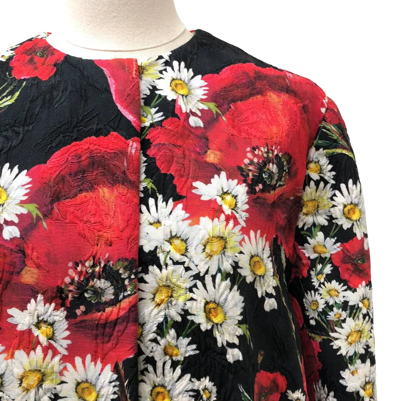 DOLCE＆GABBANA / ドルチェ＆ガッバーナドルガバ | 総柄 フラワー ジャガード ノーカラー コート / シルク総裏地 | 40 | レディース