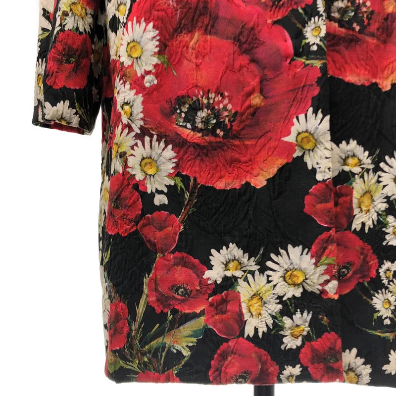 DOLCE＆GABBANA / ドルチェ＆ガッバーナドルガバ | 総柄 フラワー ジャガード ノーカラー コート / シルク総裏地 | 40 | レディース