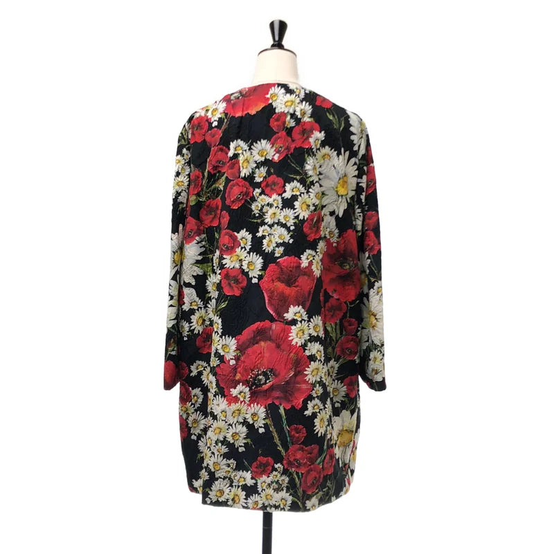 DOLCE＆GABBANA / ドルチェ＆ガッバーナドルガバ | 総柄 フラワー ジャガード ノーカラー コート / シルク総裏地 | 40 | レディース