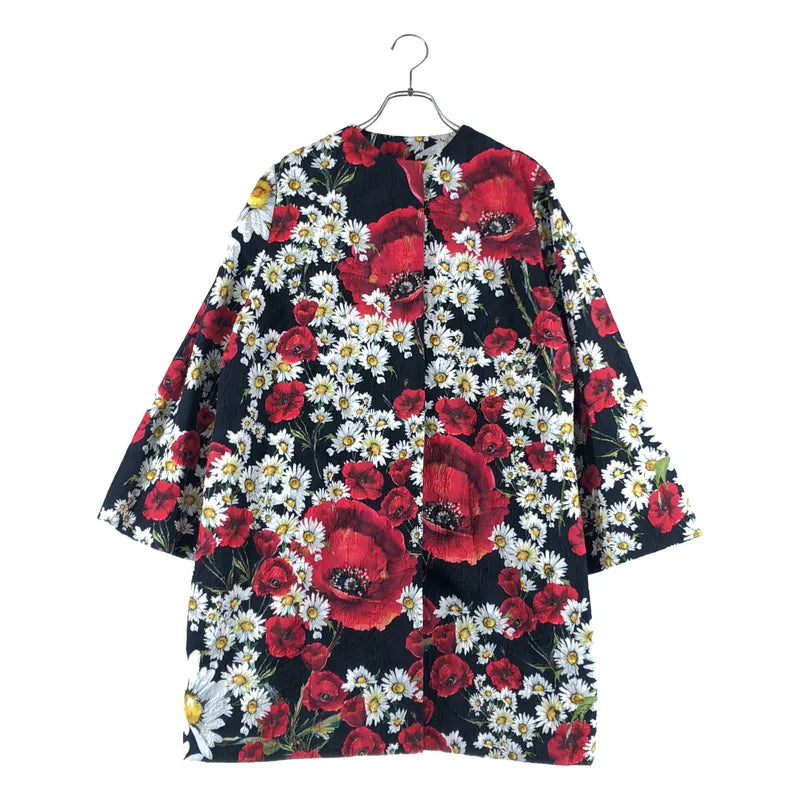 DOLCE＆GABBANA / ドルチェ＆ガッバーナドルガバ | 総柄 フラワー ジャガード ノーカラー コート / シルク総裏地 | 40 | レディース