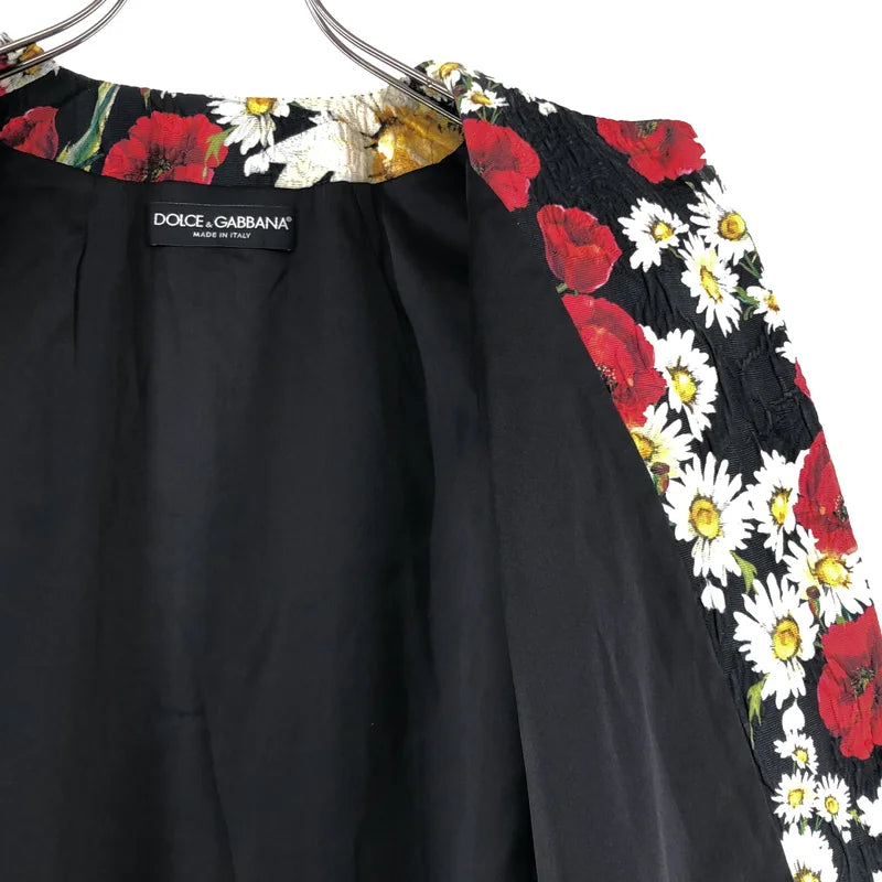 DOLCE＆GABBANA / ドルチェ＆ガッバーナドルガバ | 総柄 フラワー ジャガード ノーカラー コート / シルク総裏地 | 40 | レディース