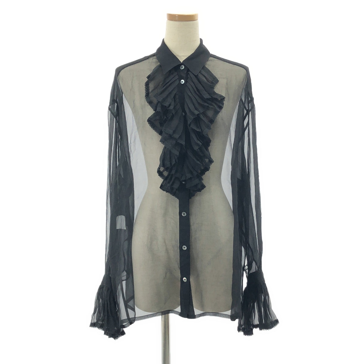 Maison Margiela / メゾンマルジェラ | 白タグ シアー フリル ブラウス | 40 | ブラック | レディース