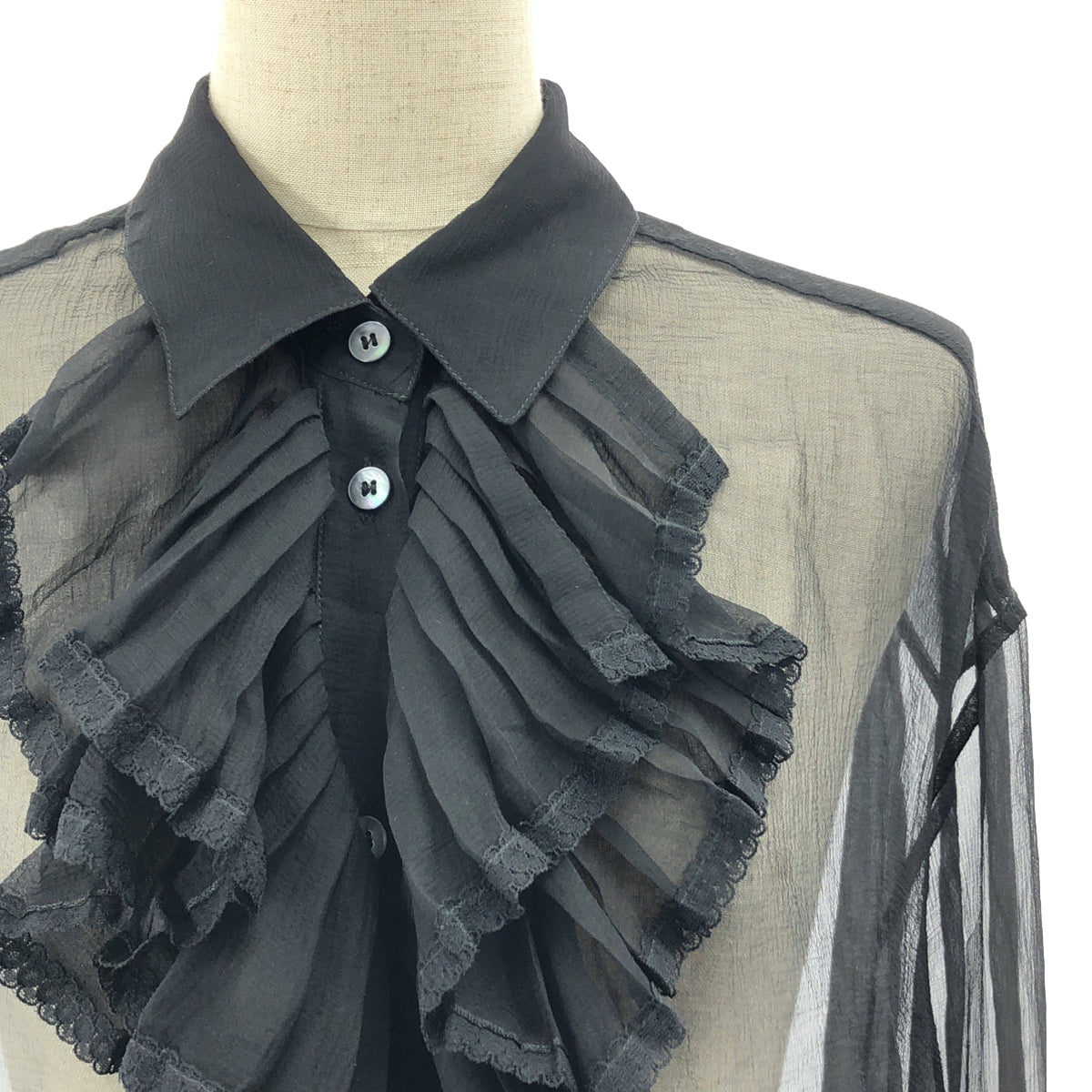 Maison Margiela / 메종 마르젤라 | 화이트 태그 시어 프릴 블라우스 | 40 | 블랙 | 여성