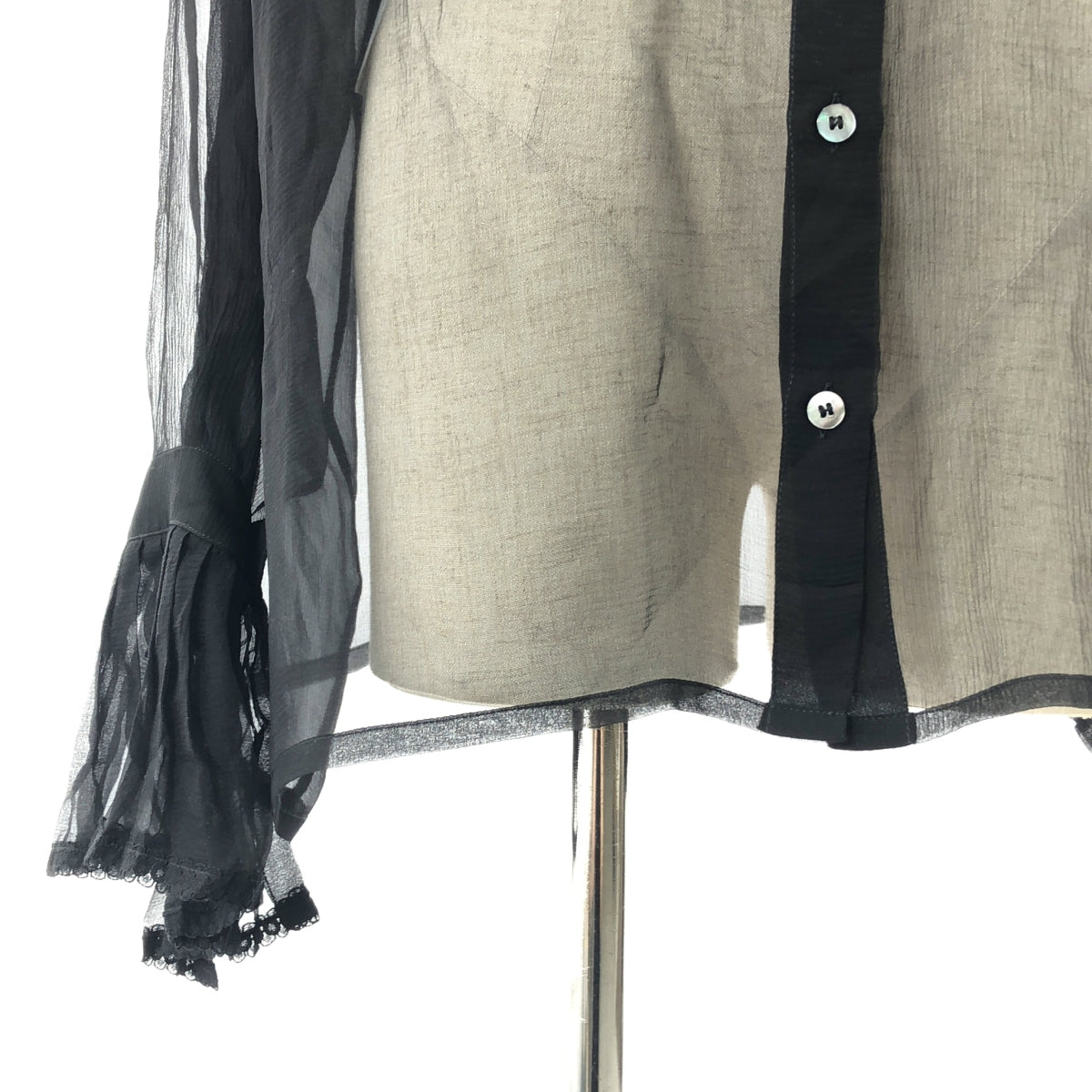 Maison Margiela / 메종 마르젤라 | 화이트 태그 시어 프릴 블라우스 | 40 | 블랙 | 여성