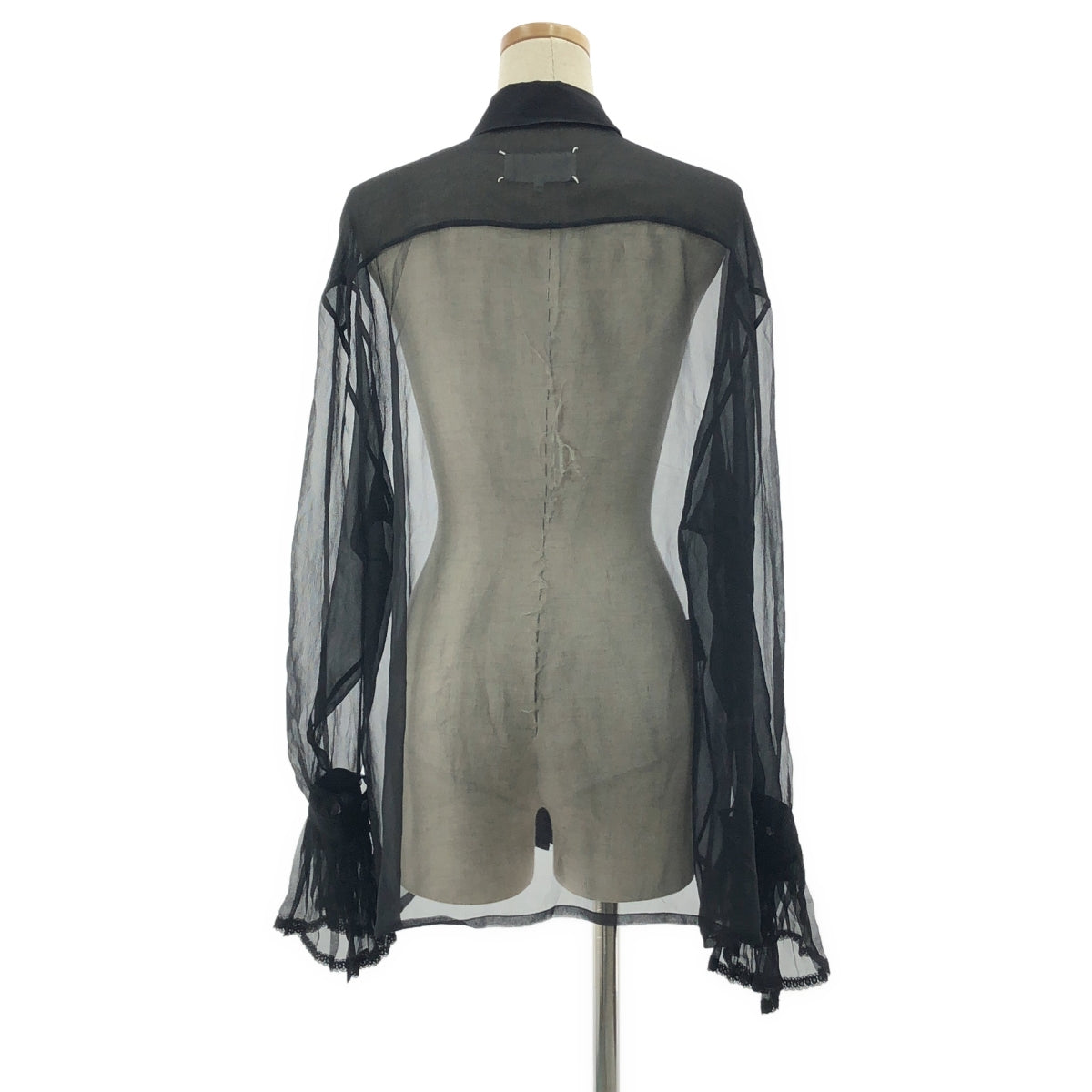 Maison Margiela / メゾンマルジェラ | 白タグ シアー フリル ブラウス | 40 | ブラック | レディース