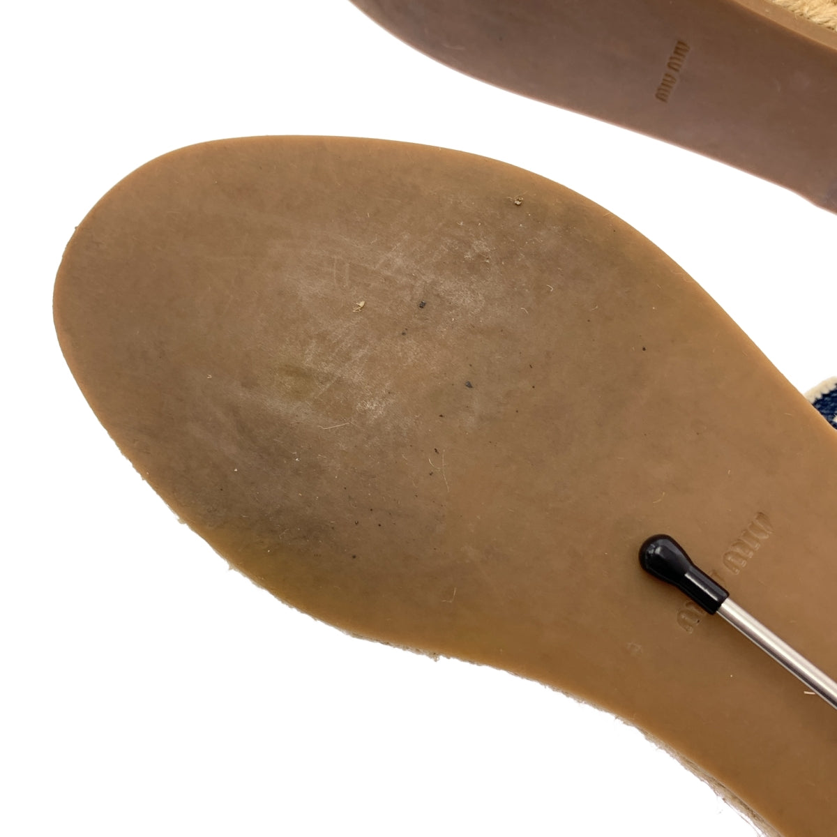 miu miu / ミュウミュウ | デニム クロス ストラップ ウェッジソール サンダル | 36 | インディゴ/ベージュ | レディース