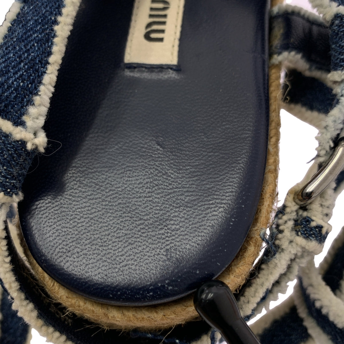 miu miu / ミュウミュウ | デニム クロス ストラップ ウェッジソール サンダル | 36 | インディゴ/ベージュ | レディース