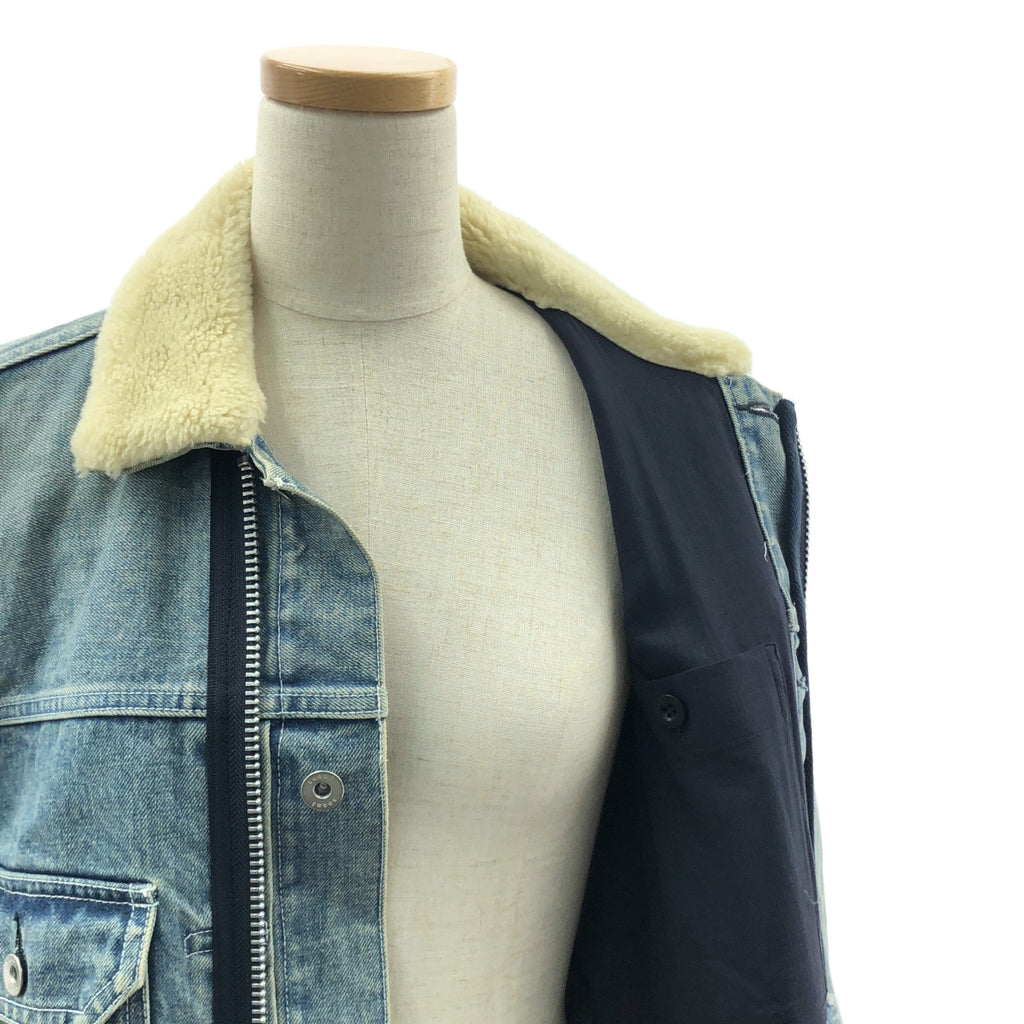 sacai / 사카이 | 2020AW | Denim Layerd Boa Jacket / 데님 도킹 보아 컬러 오버코트 | 1 | 인디고 | 남성