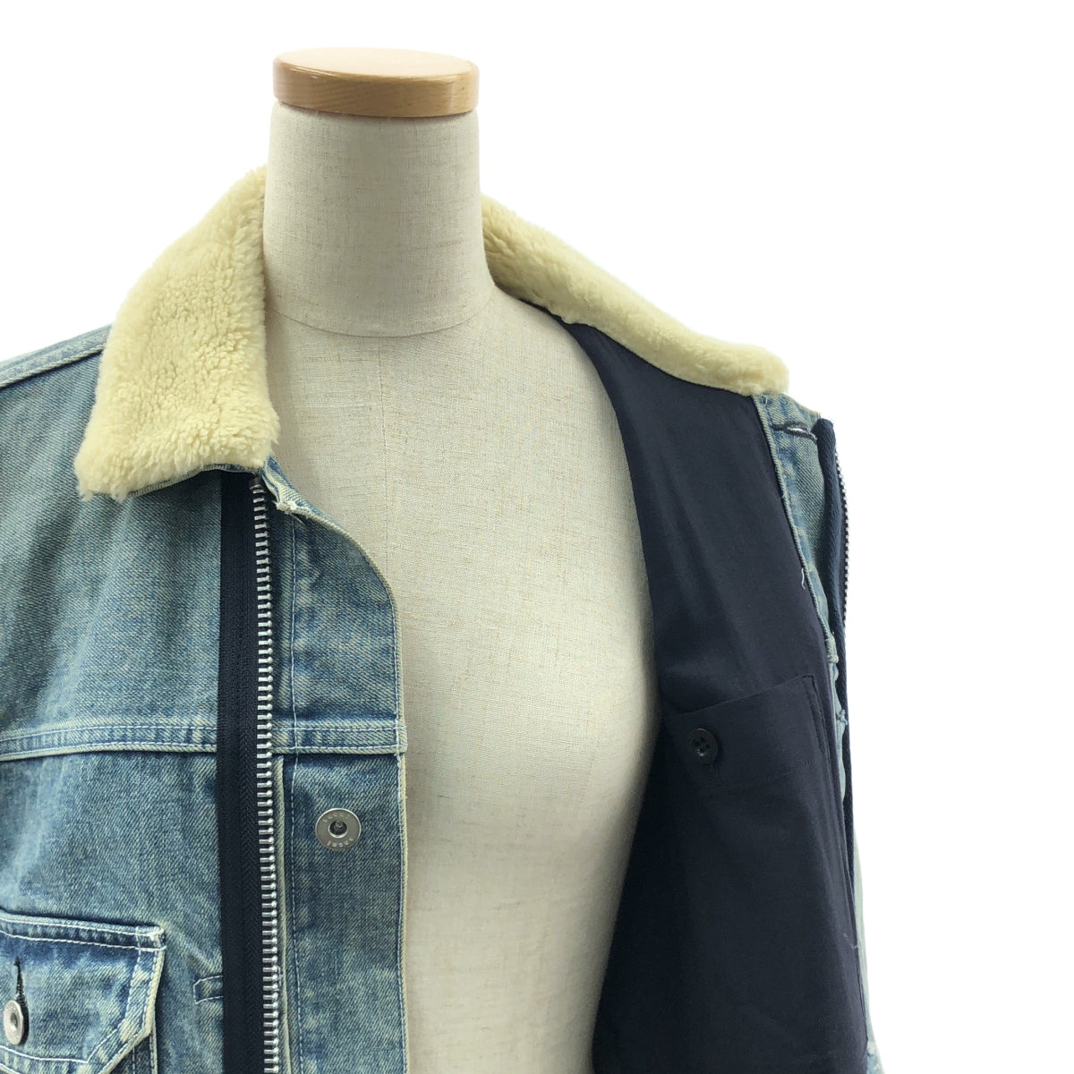 sacai / 사카이 | 2020AW | Denim Layerd Boa Jacket / 데님 도킹 보아 컬러 오버코트 | 1 | 인디고 | 남성