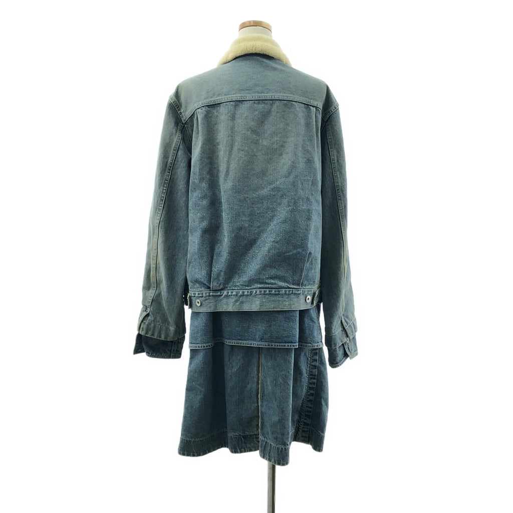 sacai / 사카이 | 2020AW | Denim Layerd Boa Jacket / 데님 도킹 보아 컬러 오버코트 | 1 | 인디고 | 남성