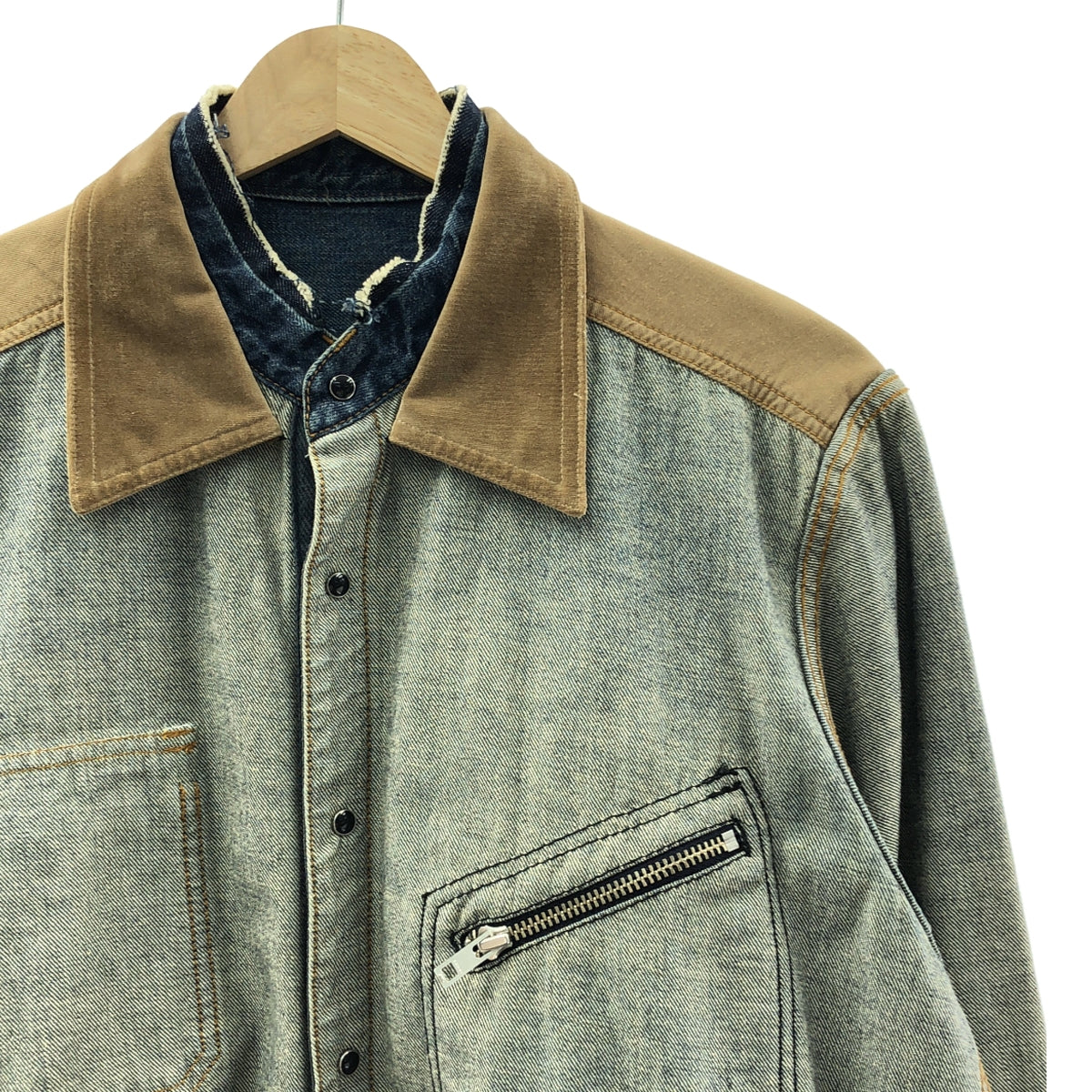 sacai / 사카이 | Denim Shirt 인사이드 아웃 전환 데님 셔츠 재킷 | 1 | 인디고 / 브라운 | 남성