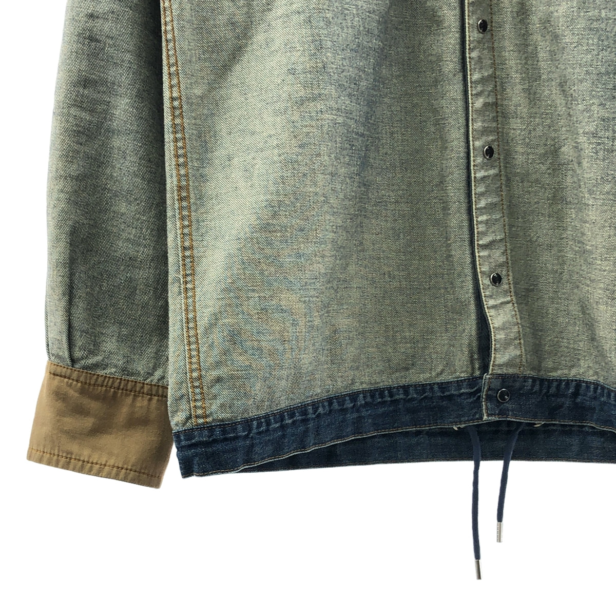sacai | 內外翻領牛仔襯衫外套 | 尺寸 1 | 靛藍/棕色 | 男士